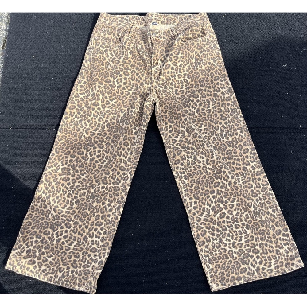 American Eagle Outfitters Jeans Womens 14 Short Brown Leopard Wide Leg Stretch - Picture 2 of 10